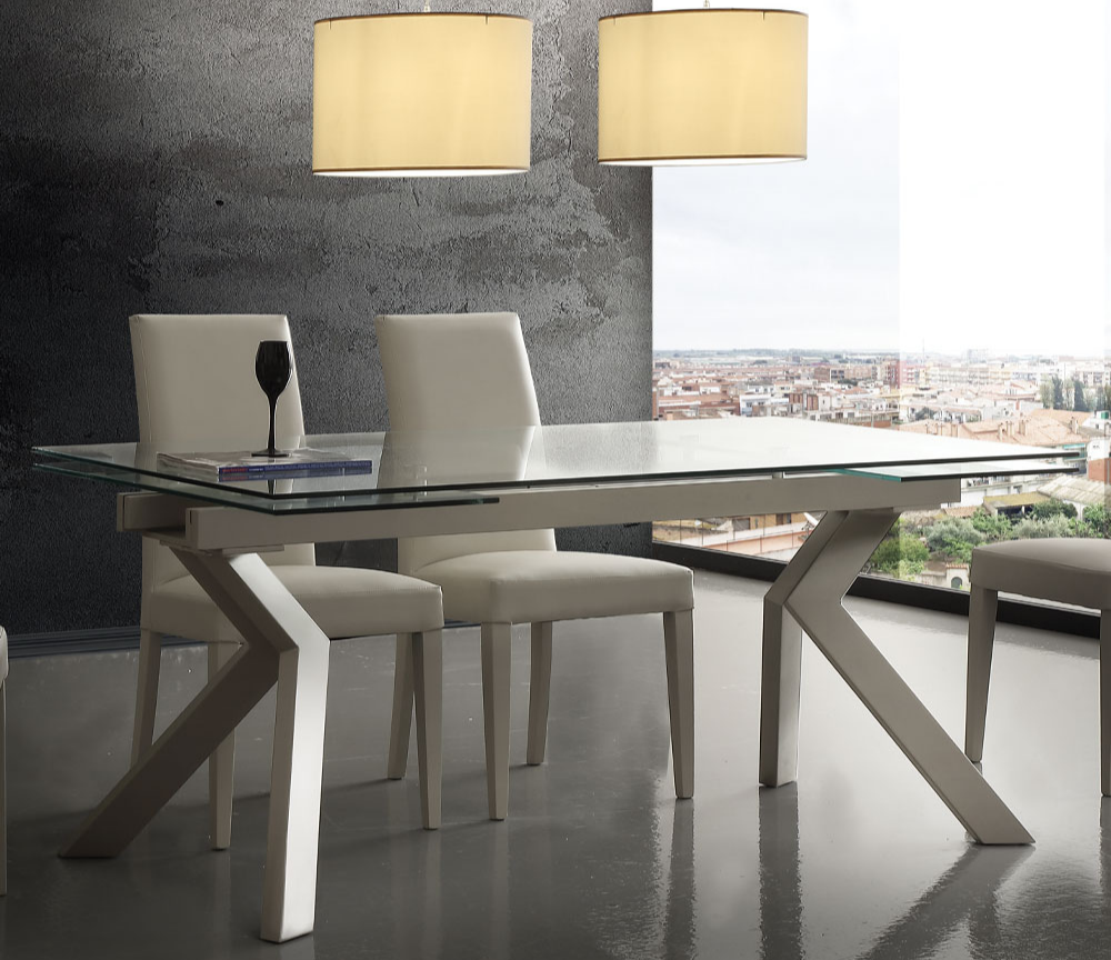 Table en verre extensible contemporaine rectangulaire taupe clair - Souffle d'intérieur
