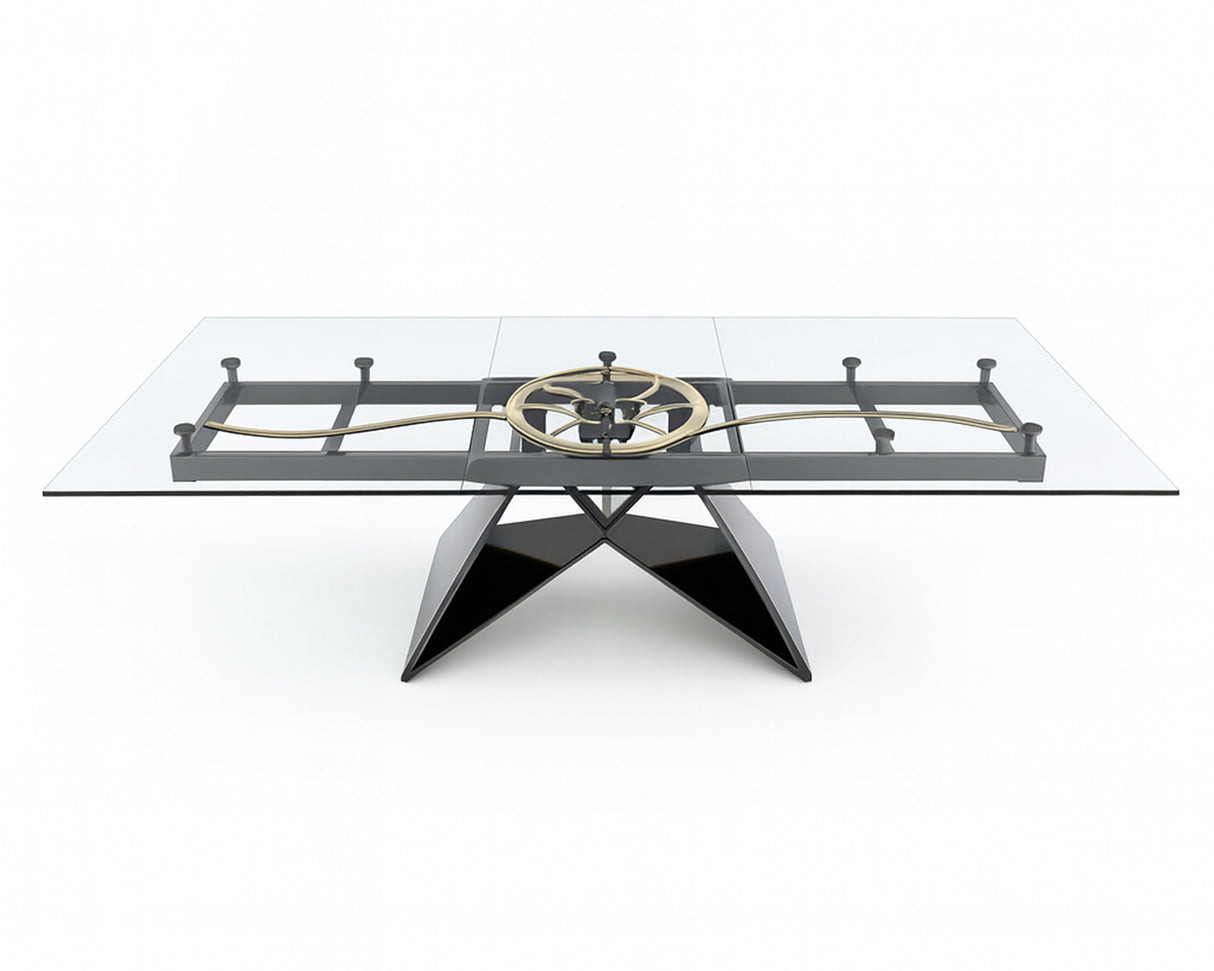 Table de repas Omega - vue de profil - en verre trempé pied noir