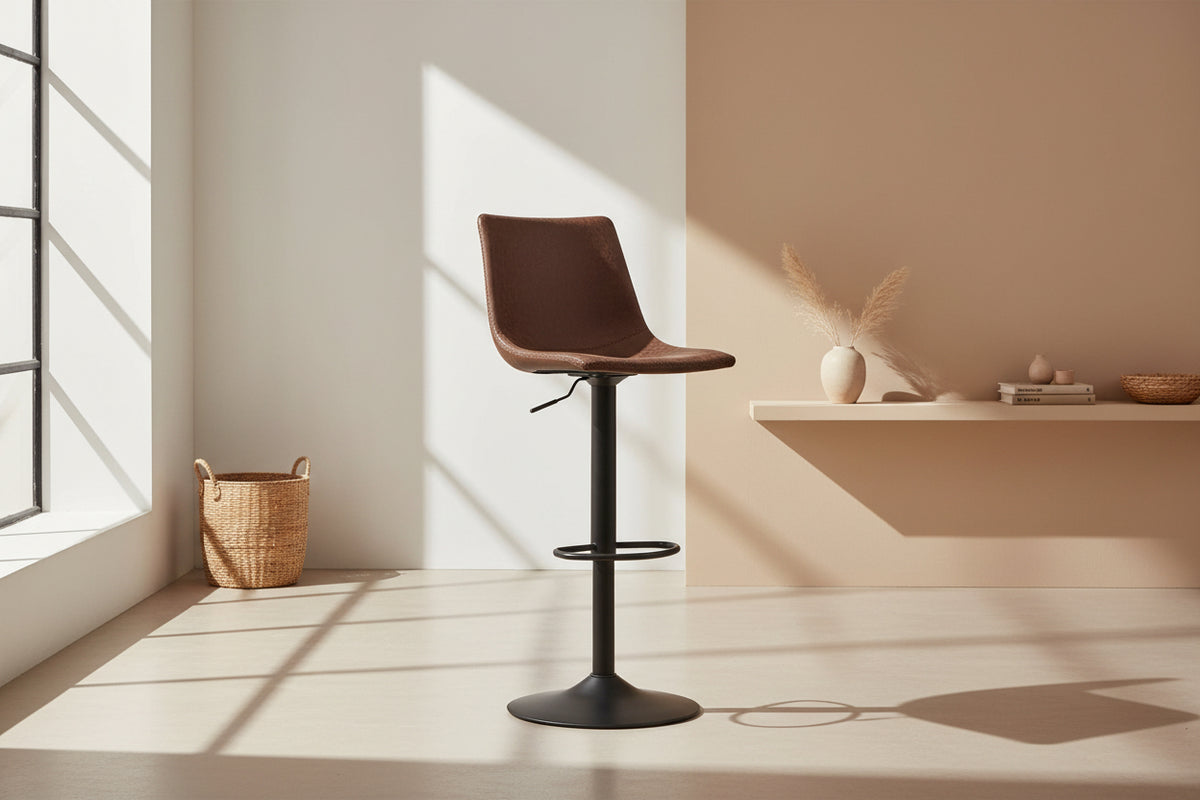 Tabouret de bar industriel réglable en hauteur cognac - SOUFFLE D'intérieur