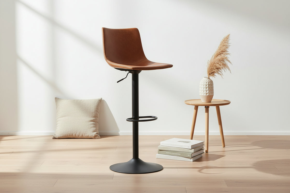 Tabouret de bar industriel réglable en hauteur marron - SOUFFLE D'intérieur