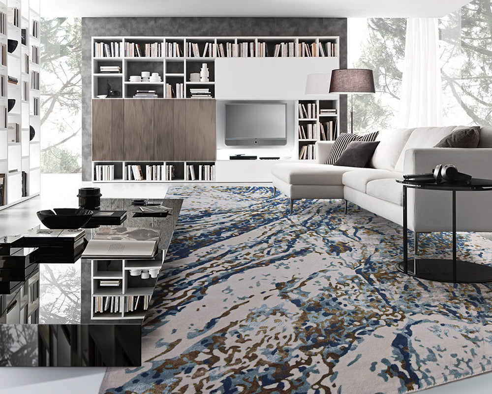 Tapis contemporain pour salon bleu - Salgueiro rugs - Souffle d'Intérieur