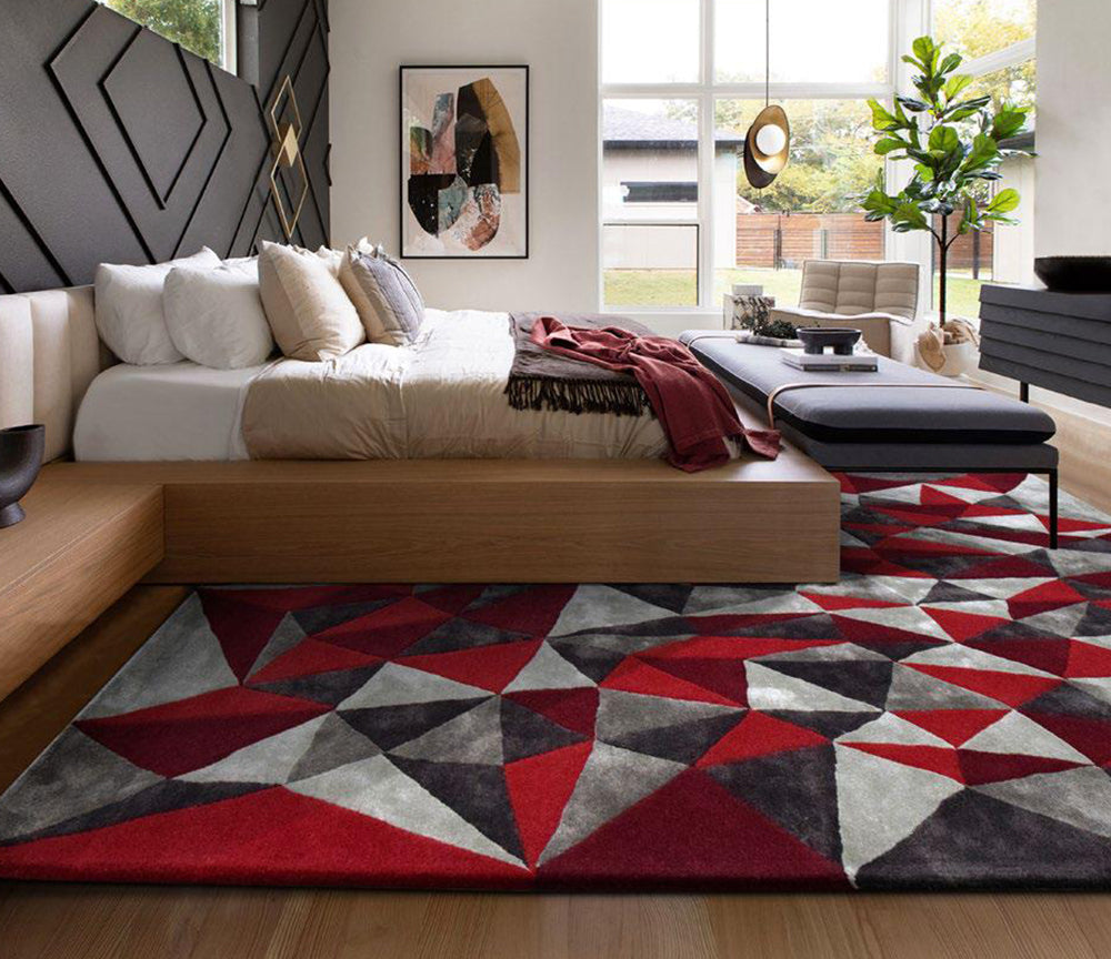Tapis contemporain pour salon forme psychédélique rouge - Salgueiro rugs - Souffle d'Intérieur