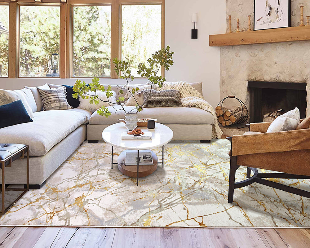 Tapis contemporain pour salon gris avec tracé vert - Salgueiro rugs - Souffle d'Intérieur