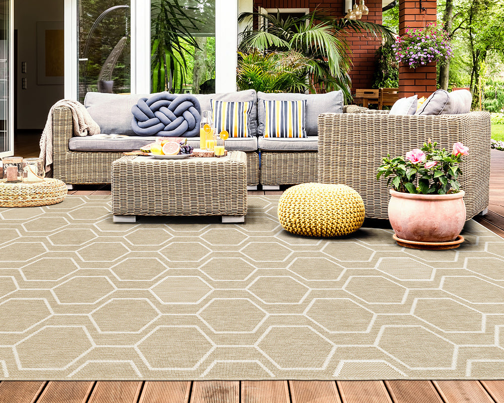 Tapis d'extérieur beige à motif - Salgueiro rugs - Souffle d’Intérieur