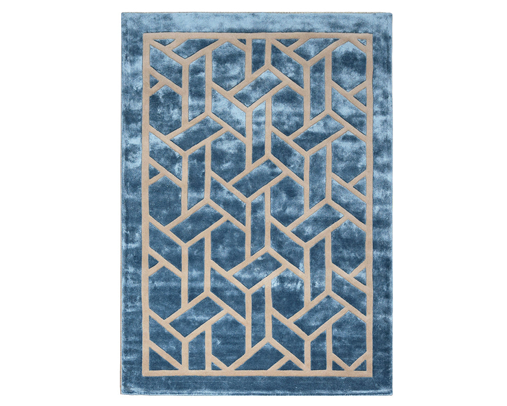 Tapis design pour salon avec forme géométrique bleu - Salgueiro rugs - Souffle d'Intérieur