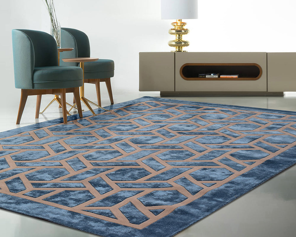 Tapis design pour salon avec forme géométrique bleu - Salgueiro rugs - Souffle d'Intérieur