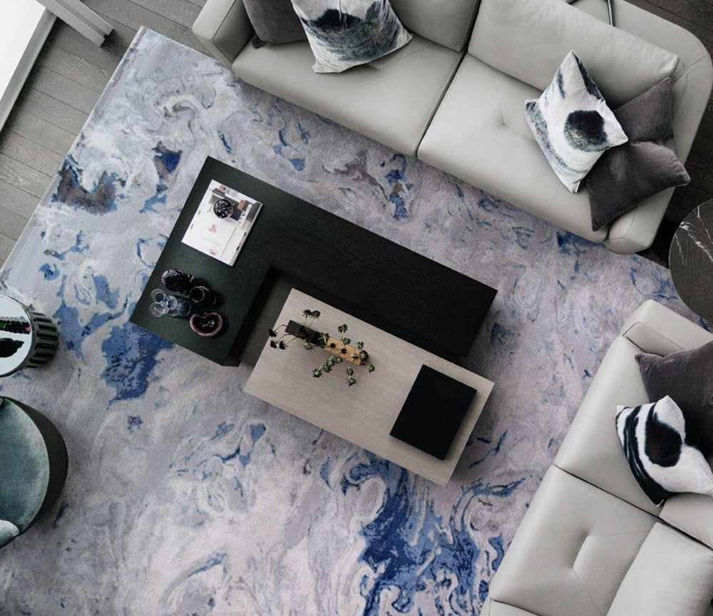 Tapis design salon gris tacheté de bleu - Salgueiro rugs - Souffle d'Intérieur