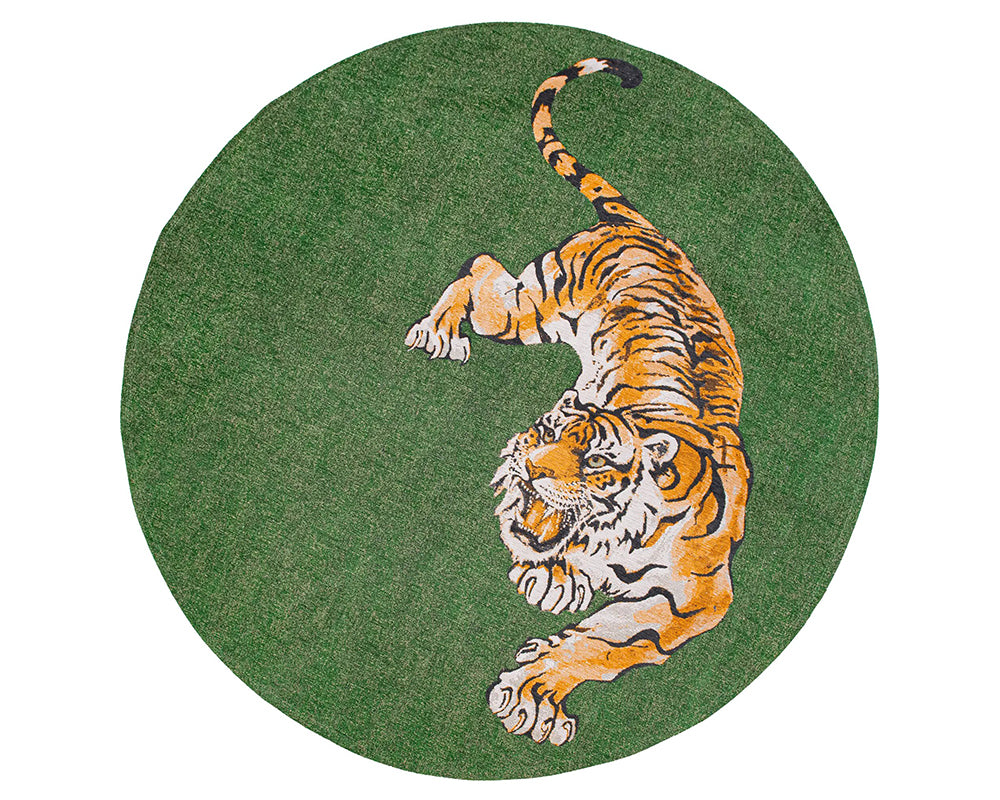 Tapis vert salon avec dessin tigre - Salgueiro rugs - Souffle d’Intérieur