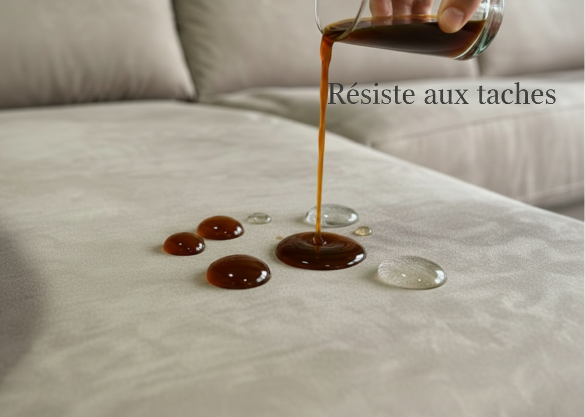 demontration du traitement anti tâches sur un canape d'angle avec systemet rapido