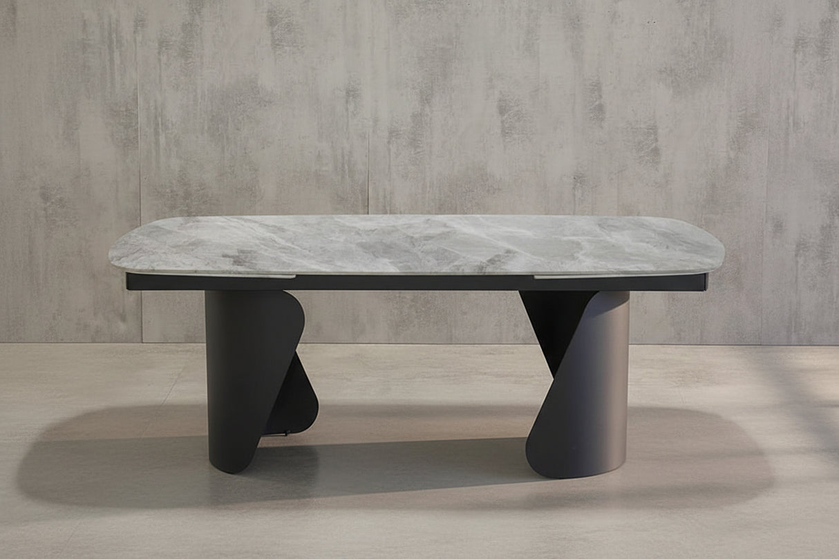 Table Tina en situation – salle à manger – céramique effet marbre gris