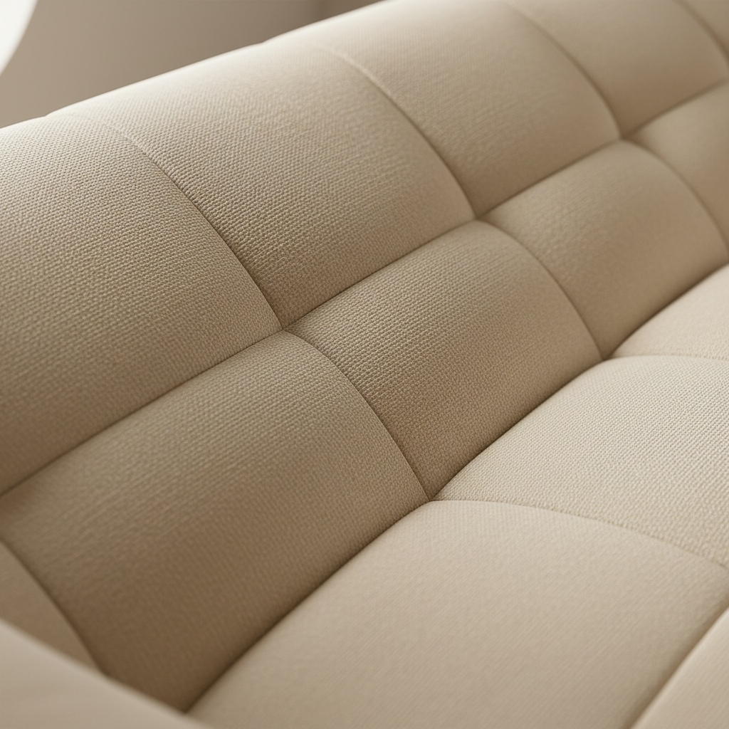 Gros plan sur le tissu matelassé beige du canapé