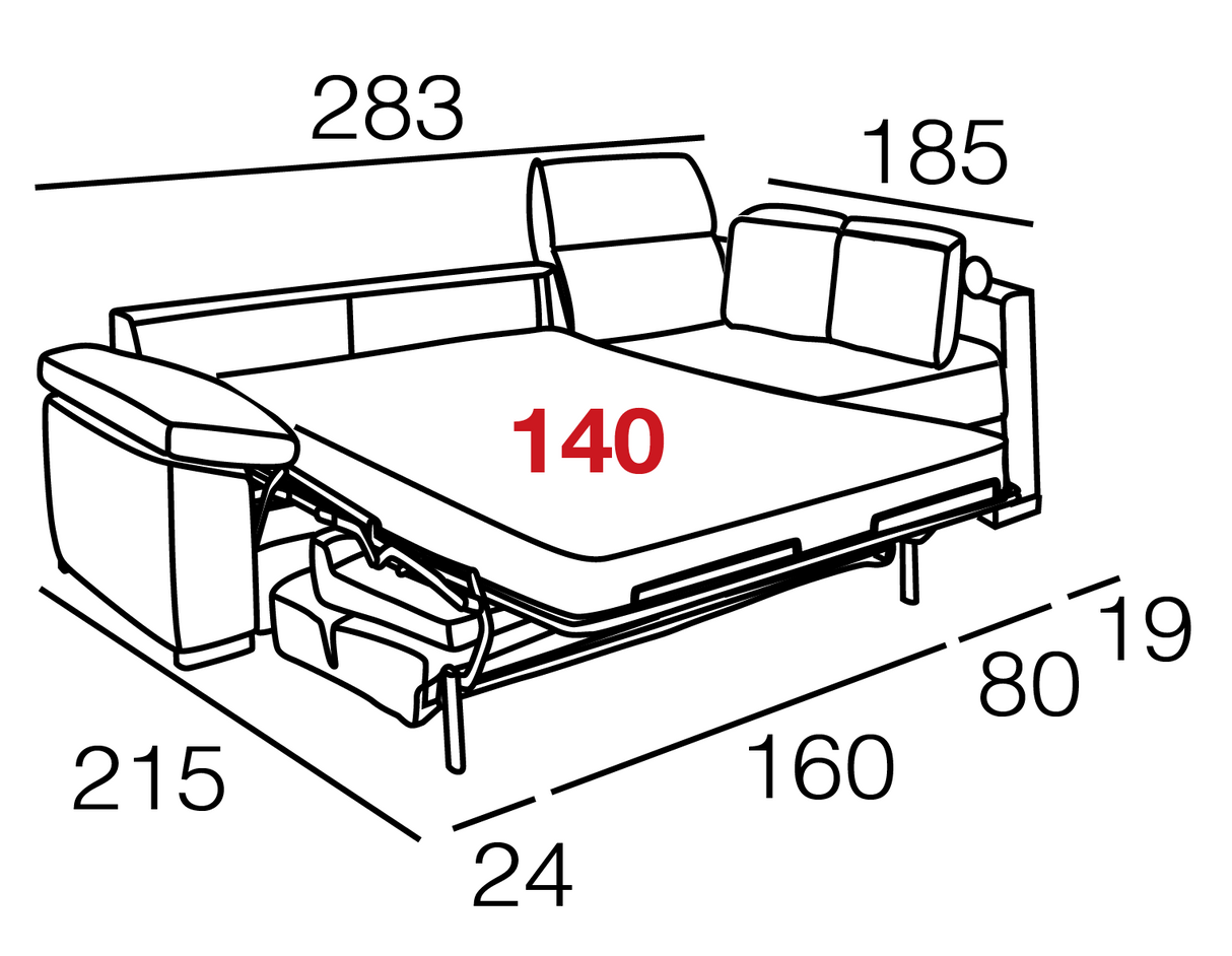 Schéma dimensions – Lea – 283×185–215 cm