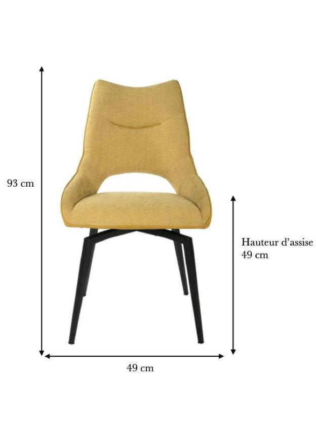 Chaise pivotante pieds métal en tissu jaune moderne avec dimensions - SOUFFLE D’INTÉRIEUR