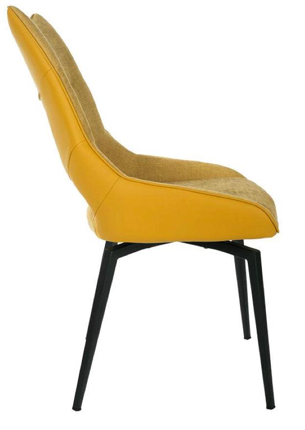 Chaise pivotante pieds métal en tissu jaune moderne - SOUFFLE D’INTÉRIEUR