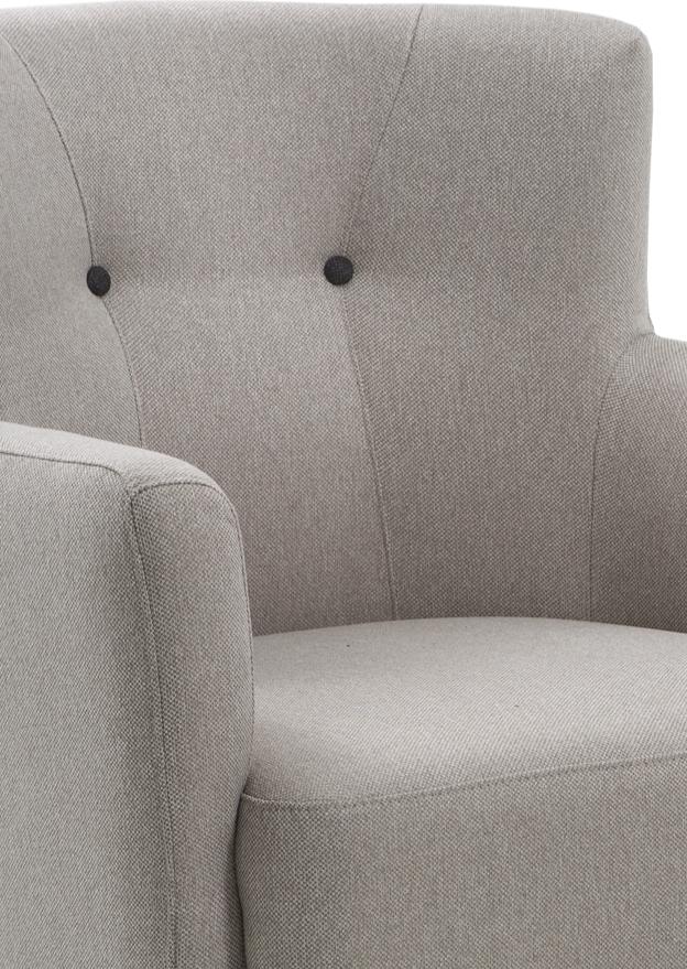 Fauteuil crapaud en tissu beige capiton noir et pieds bois - Souffle d'intérieur