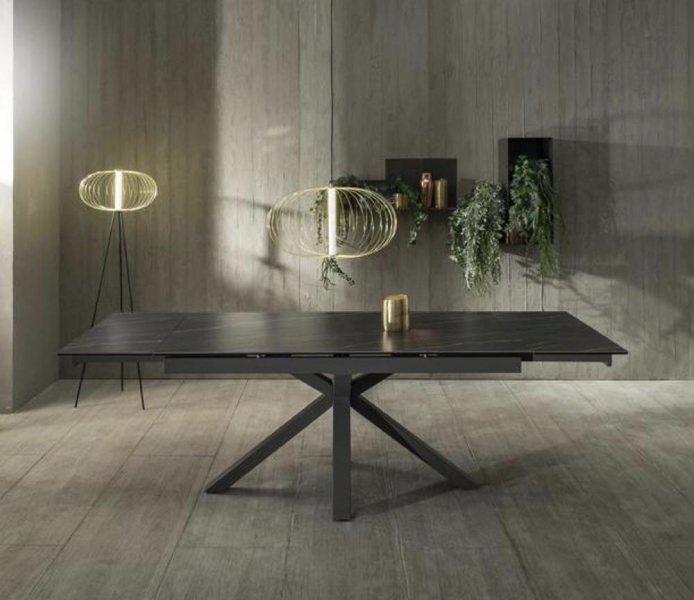table céramique extensible marbre foncé et pieds métal - Souffle d'intérieur