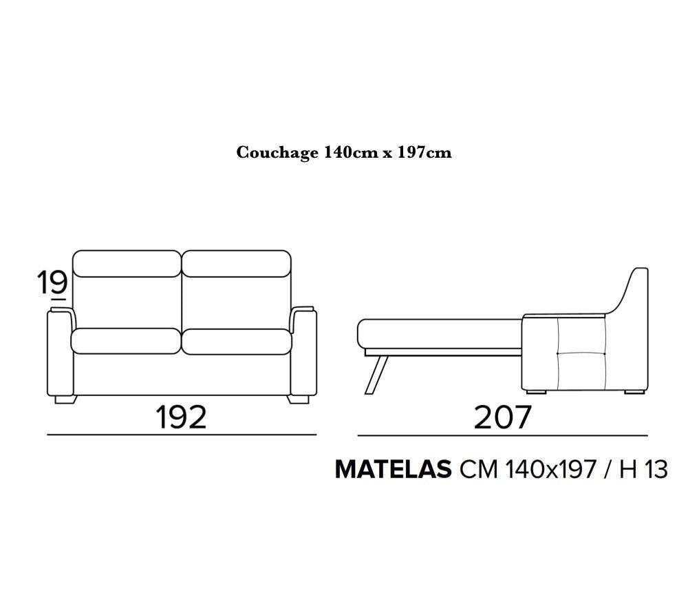 Canapé convertible 140 rapido tissu gris L 192cm - Zina