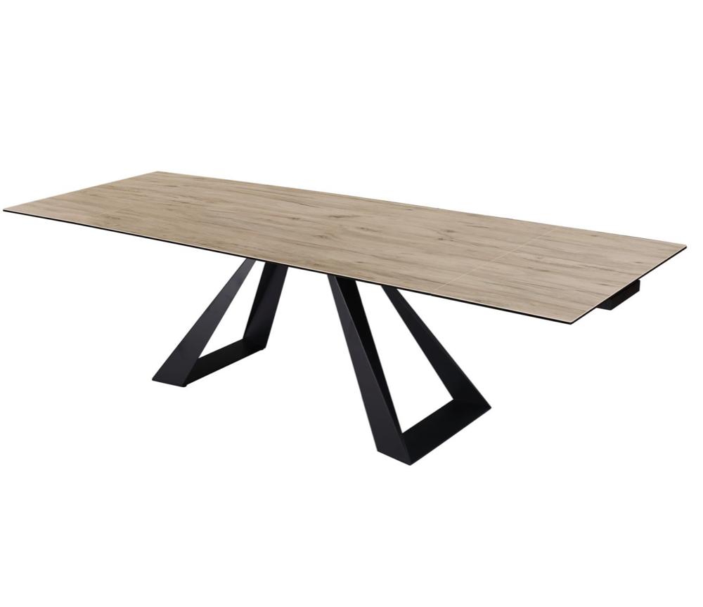 Table de salle a manger céramique extensible effet bois chêne pieds métal