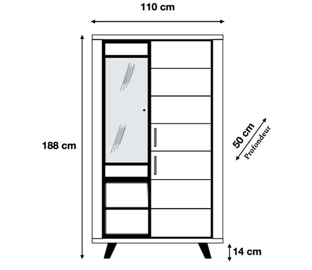 Buffet vitrine 3 portes pieds métal chêne clair - SOUFFLE D'INTERIEUR