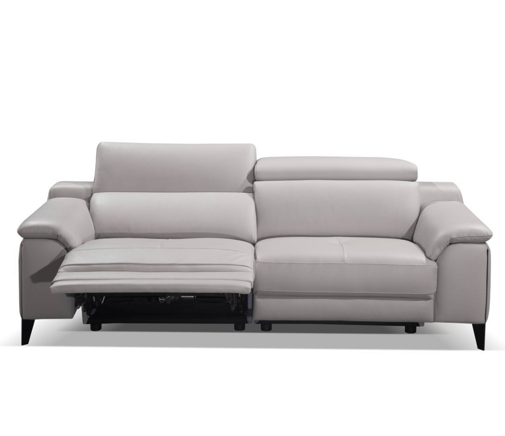 Canapé 3 places relaxation électrique cuir gris clair contemporain - Ariane