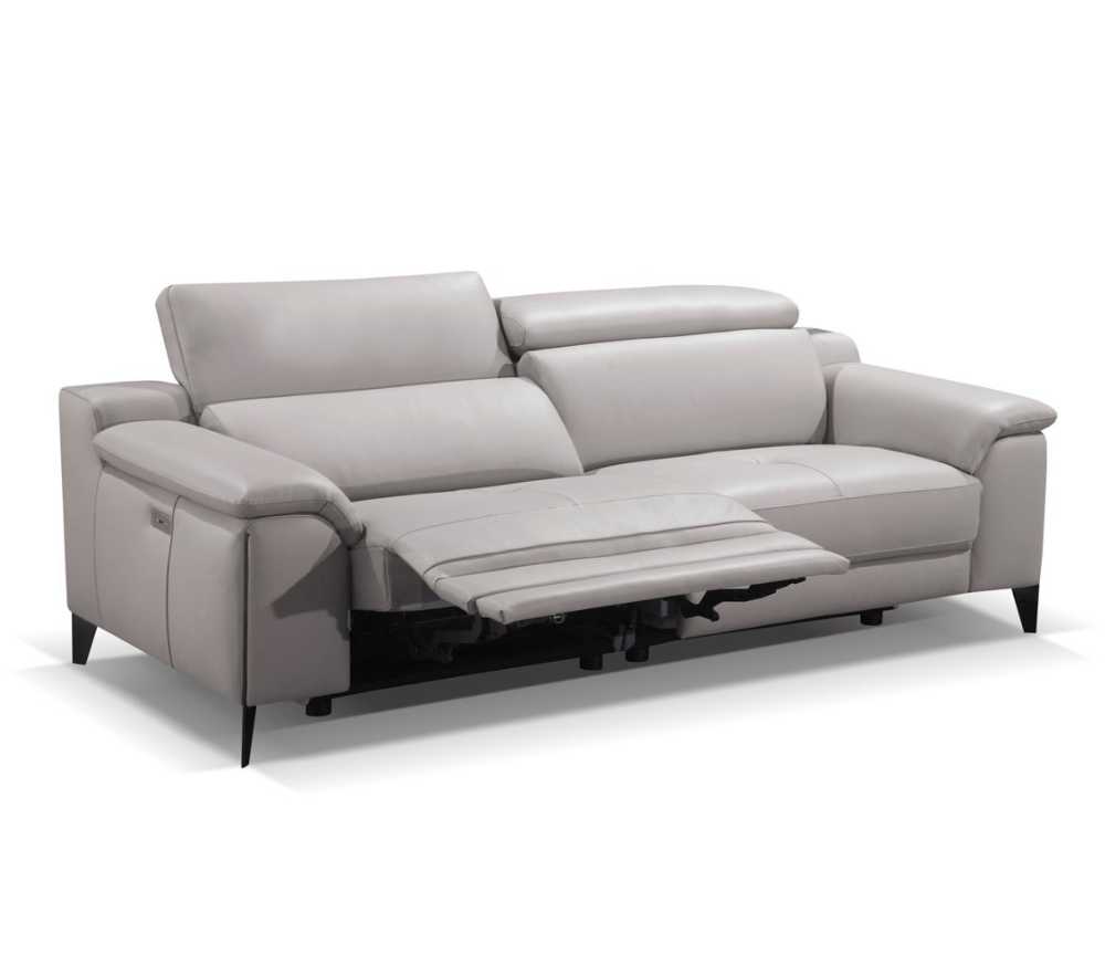 Canapé 3 places relaxation électrique cuir gris clair contemporain - Ariane