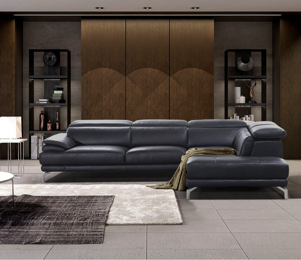 Canapé d'angle gris foncé en cuir design confortable - Amona