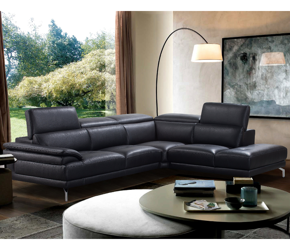 Canapé d'angle gris en cuir design pieds métal - Souffle d'intérieur
