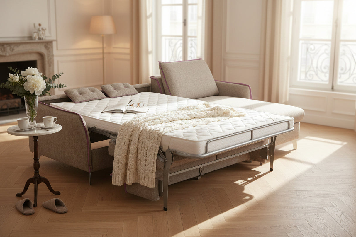 Canapé d'angle convertible Martin – système rapido – ouvert – tissu