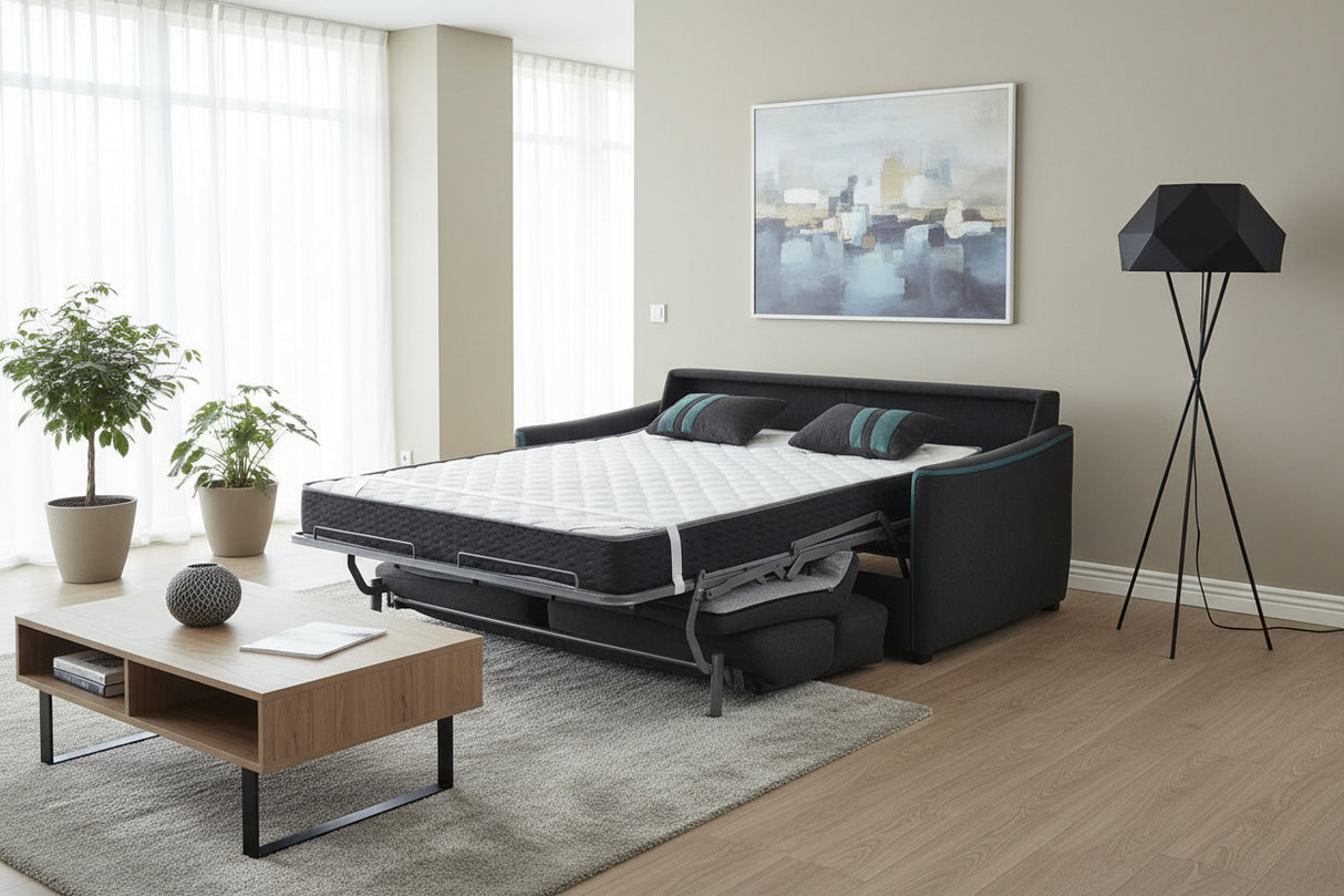 Canapé lit convertible Elisa – système rapido – ouvert – tissu