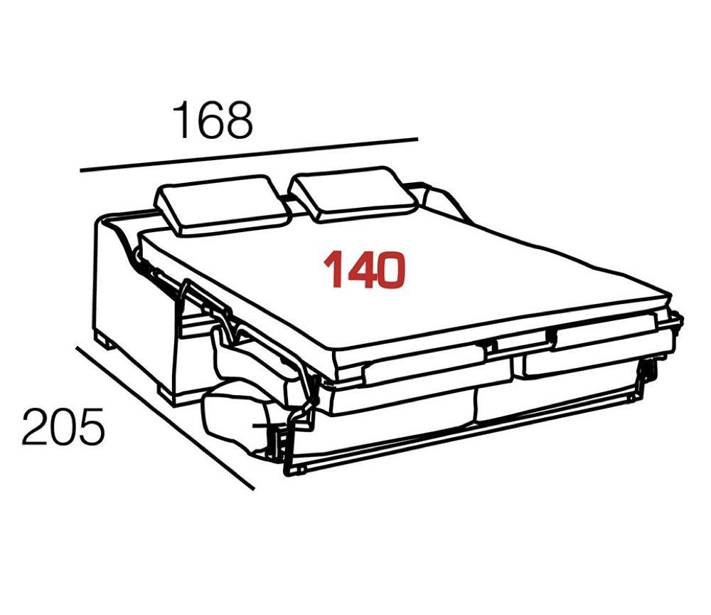 Dessin du canapé rapido convertible en position ouverte avec les dimensions