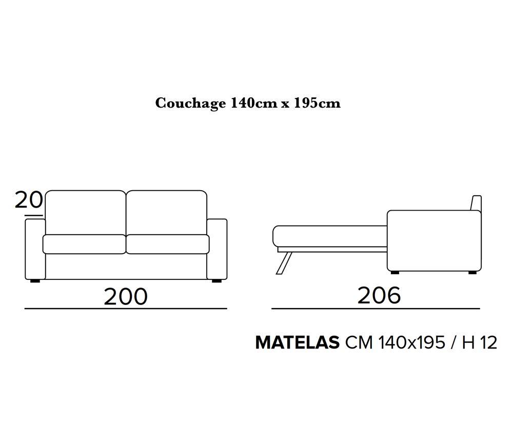 Canapé lit confortable convertible tissu taupe L 200cm - Thomas