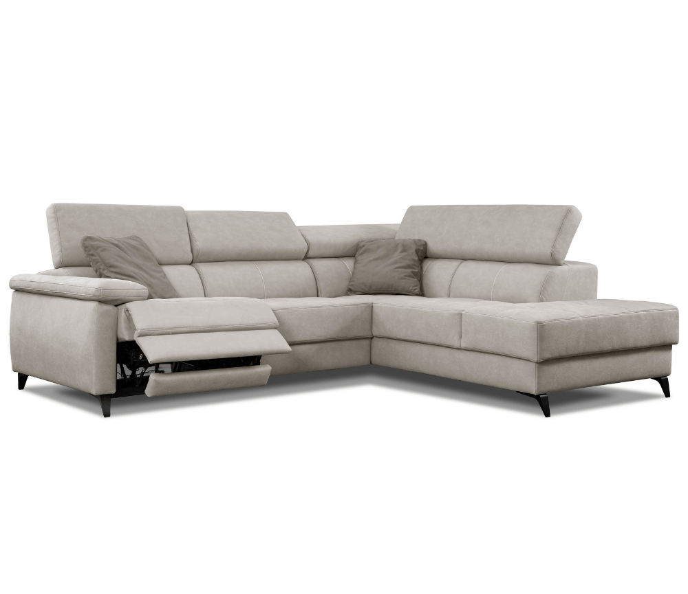 Canapé d'angle beige relax électrique en tissu contemporain - Monica