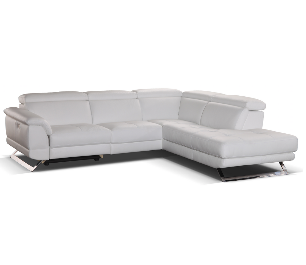 Canapé d'angle méridienne relaxation en cuir blanc - Souffle d'intérieur