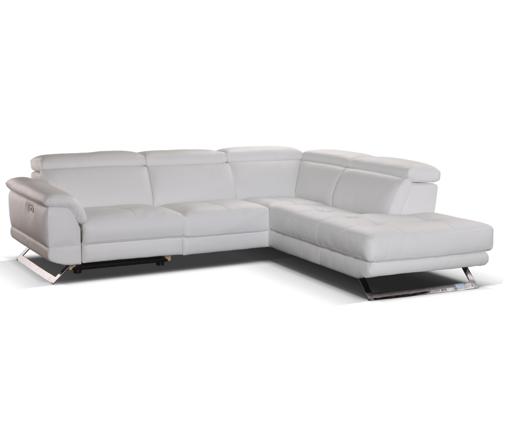 Canapé d'angle cuir relax méridienne blanc contemporain - Finda