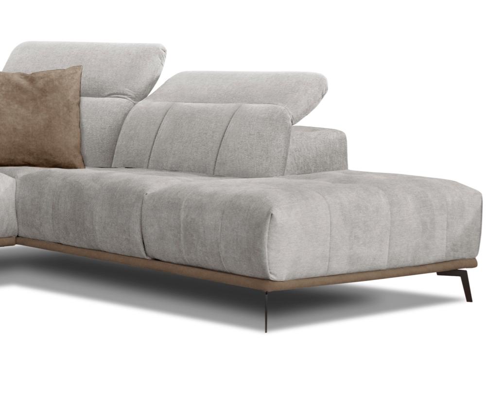 Canapé d'angle gris méridienne design en tissu pieds métal - Justine