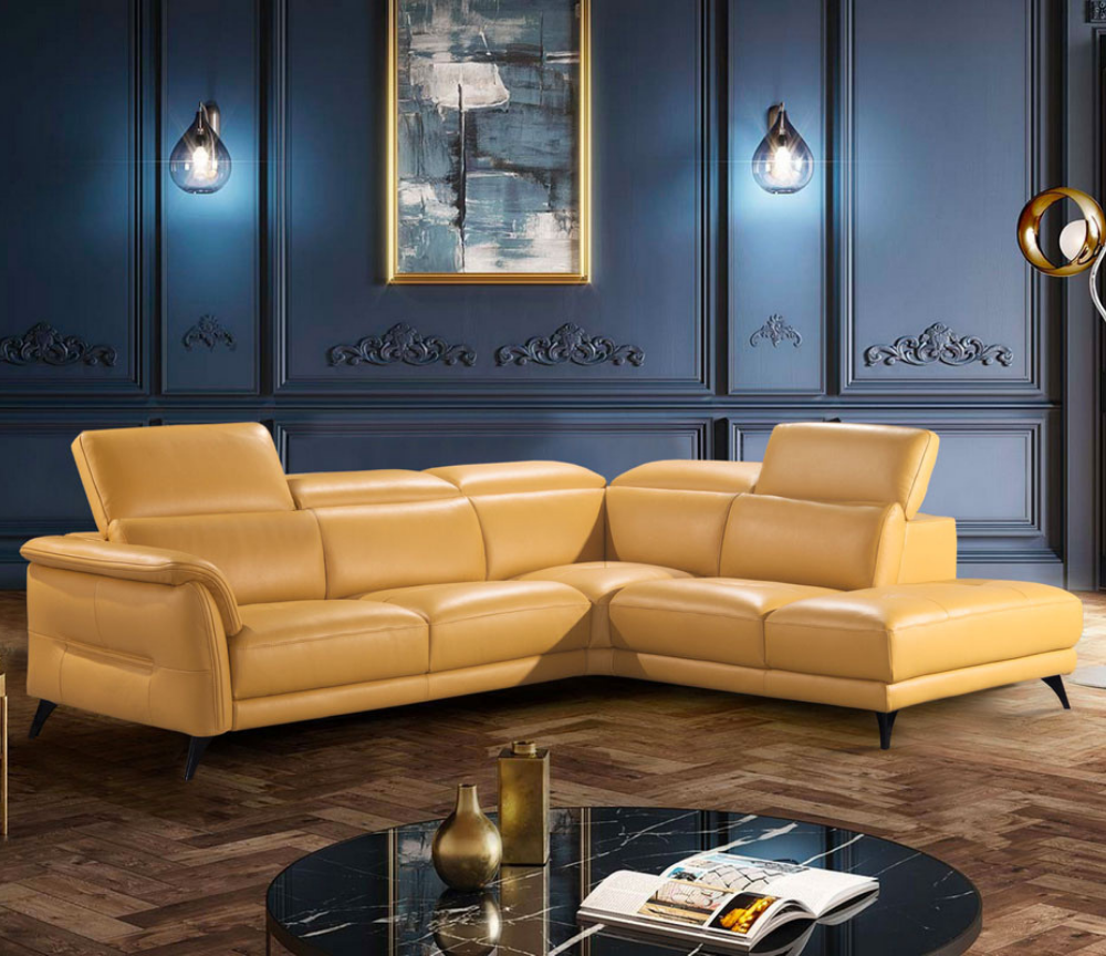 Canapé d'angle cuir italien haut de gamme jaune  273 x 233cm - Carl