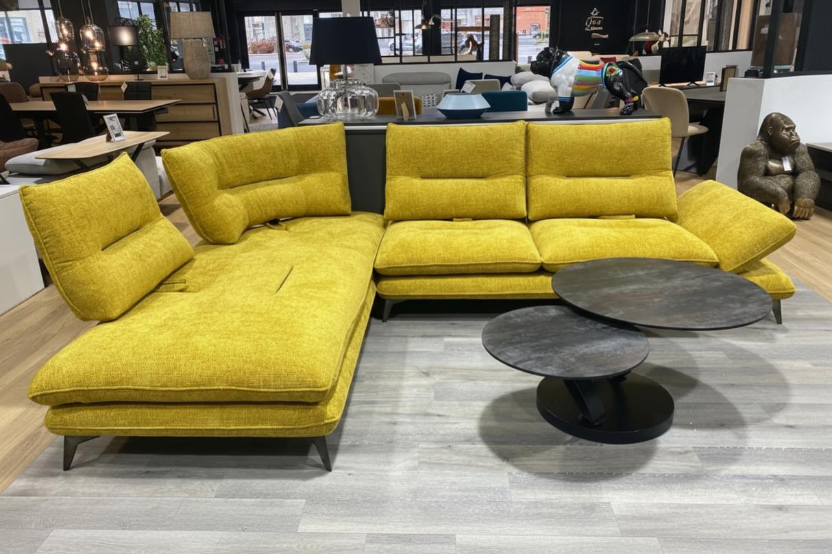 Canapé d'angle 5 places dossiers avance recule jaune - Aerre italia - Souffle d'intérieur