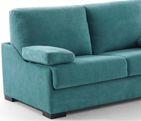 Canapé rapido convertible en lit matelas épais tissu bleu en position fermé - Souffle d'intérieur