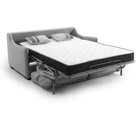 Canapé rapido convertible 140 lit tissu gris avec matelas 18 cm en position ouverte - Souffle d'intérieur