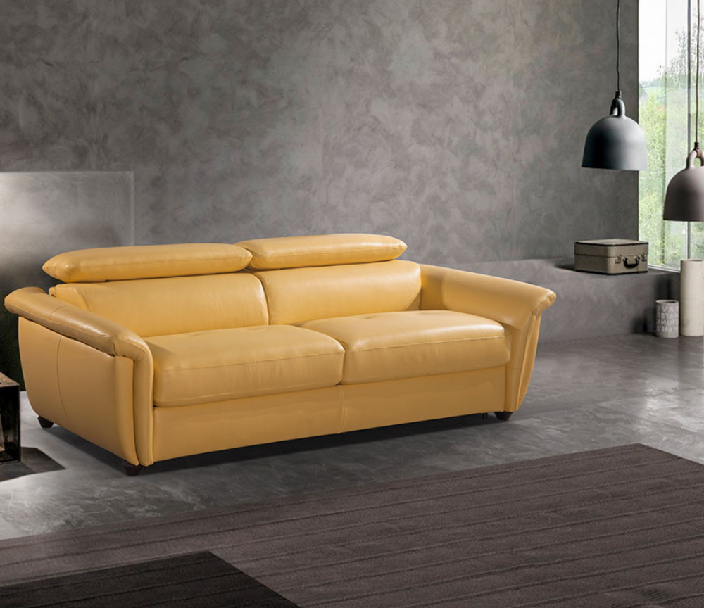 Canapé lit convertible rapido cuir jaune moderne et confortable - Connie
