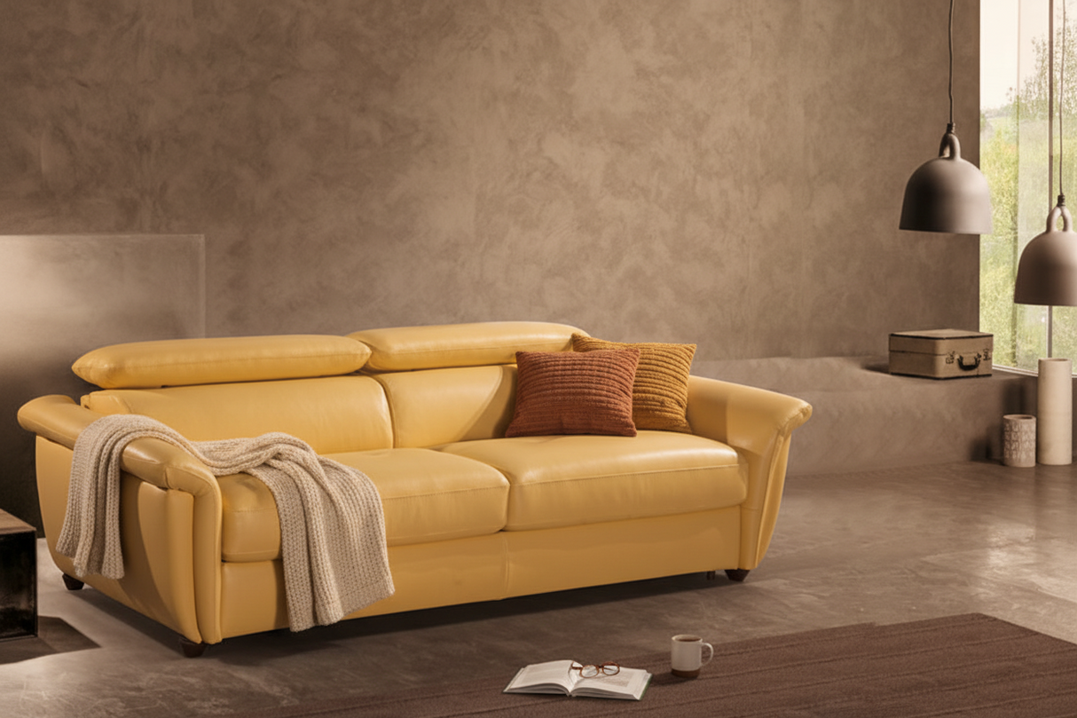 Canapé rapido convertible 140 lit cuir jaune avec matelas 14 cm - Connie-Canapés-SOUFFLE D’INTÉRIEUR