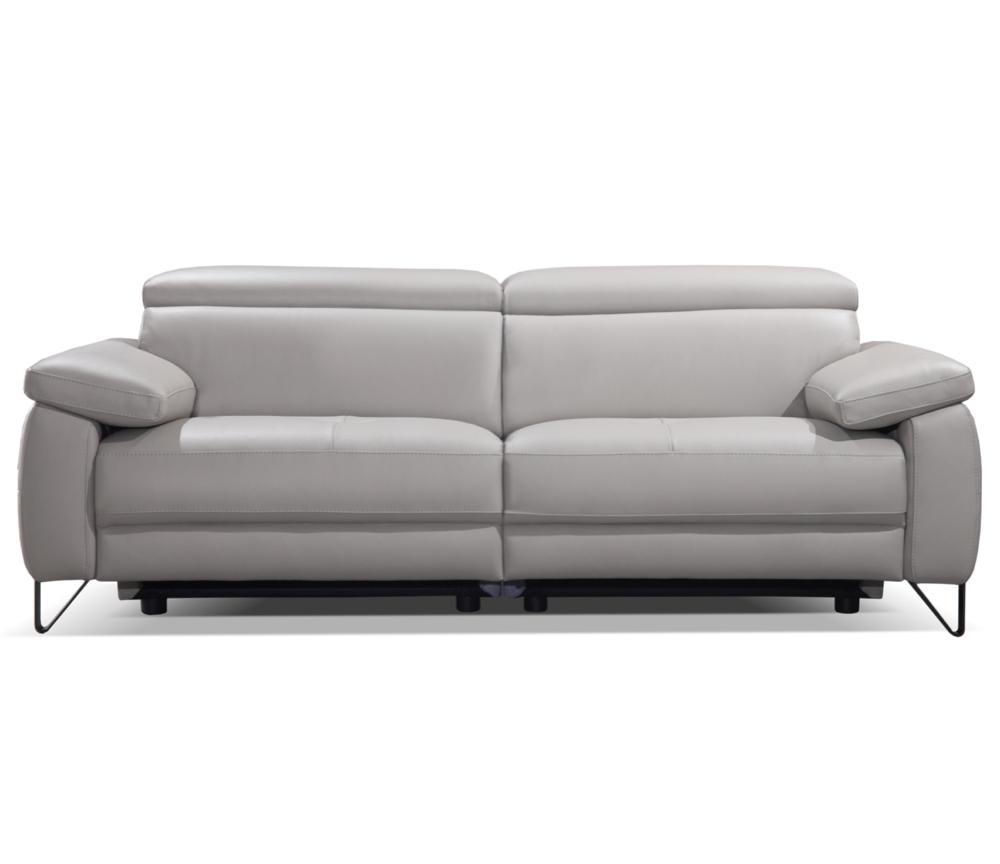 Canapé 3 places relaxation électrique cuir gris clair design - Pauline