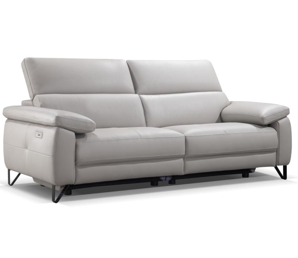Canapé 3 places relaxation électrique cuir gris clair design - Pauline