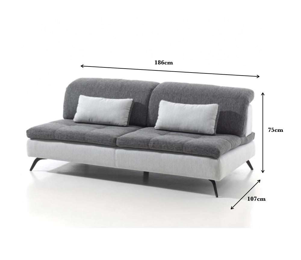 Canapé contemporain design en tissu gris pieds métal avec dimensions - Souffle d'intérieur