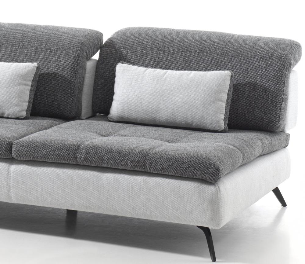 Canapé contemporain design en tissu gris pieds métal et dossier avance recule - Souffle d'intérieur