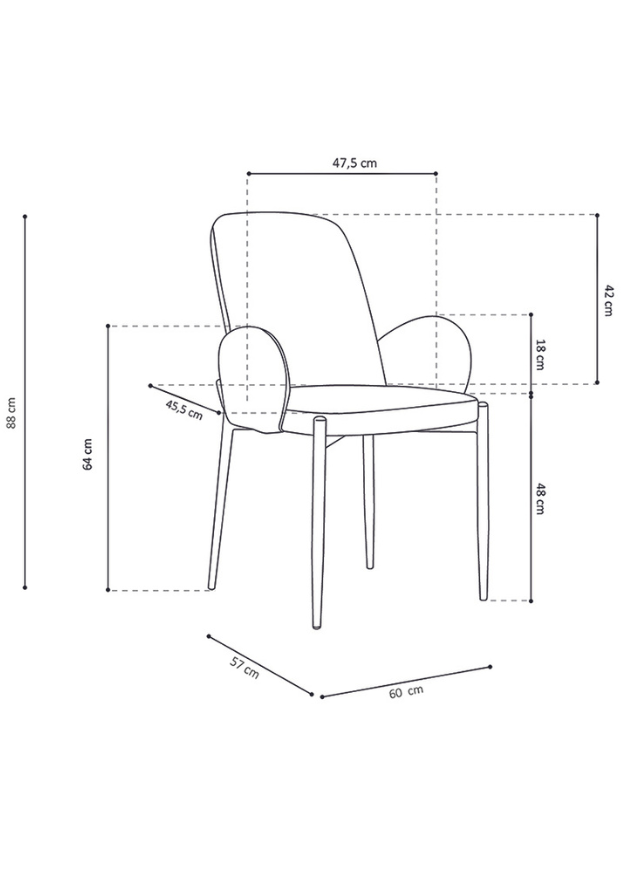 Chaise avec accoudoir fauteuil de table tissu sable L60cm - Bluebell