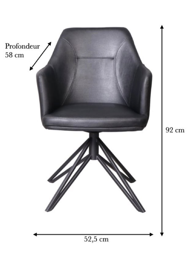 Chaise pivotante noir avec accoudoirs pieds métal moderne