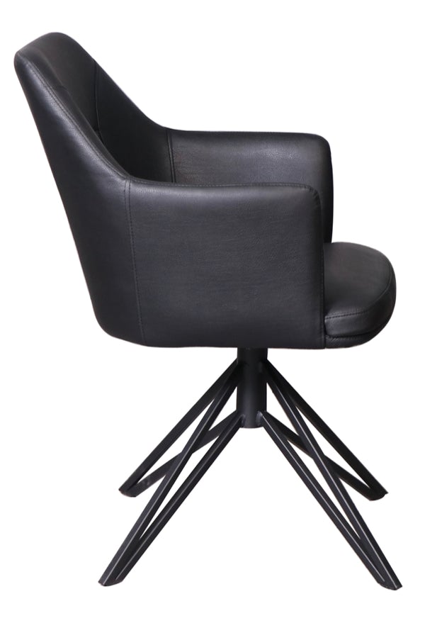 Chaise pivotante noir avec accoudoirs pieds métal moderne