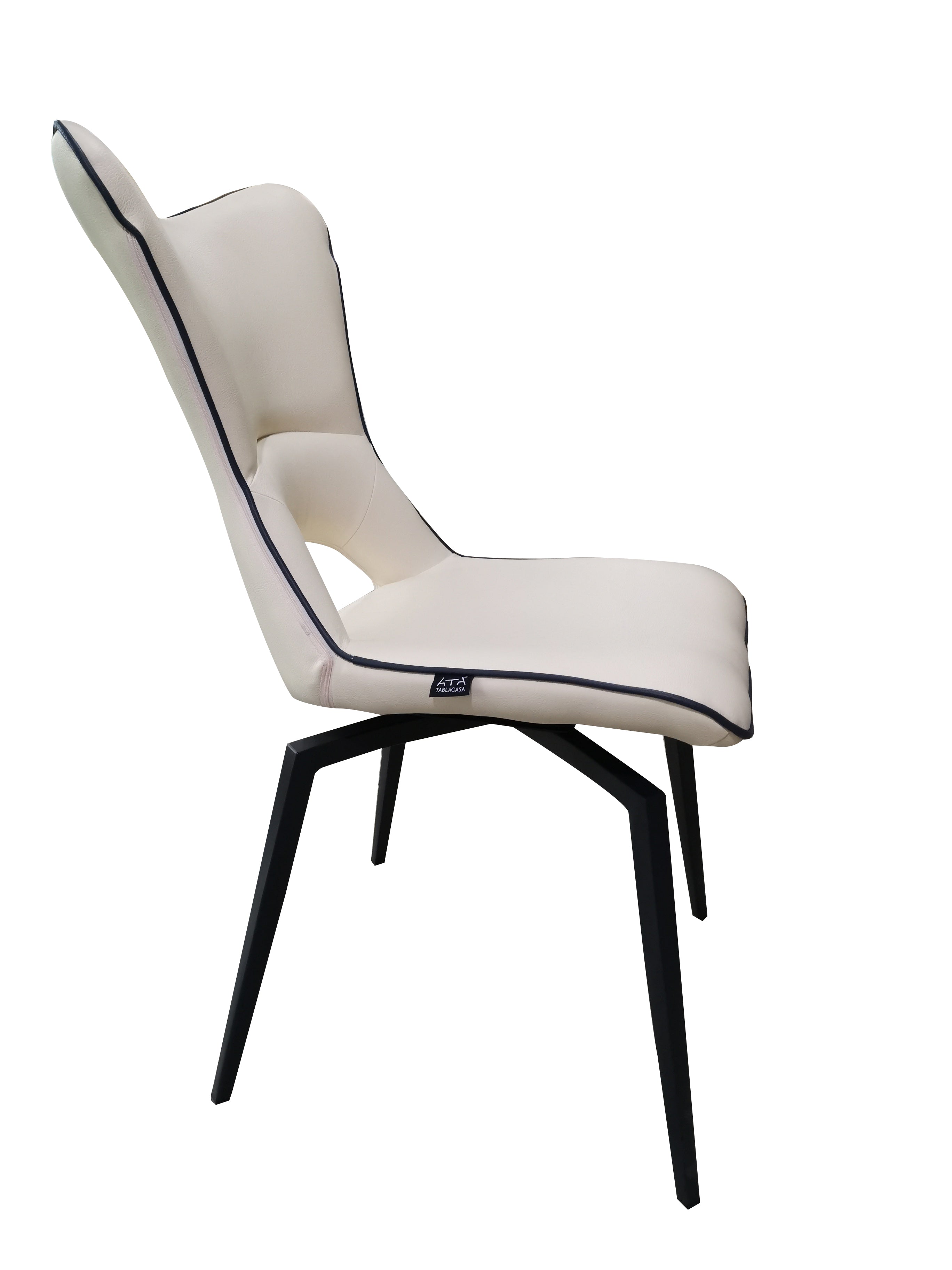 Chaise pivotante beige design pieds métal noir - Holga