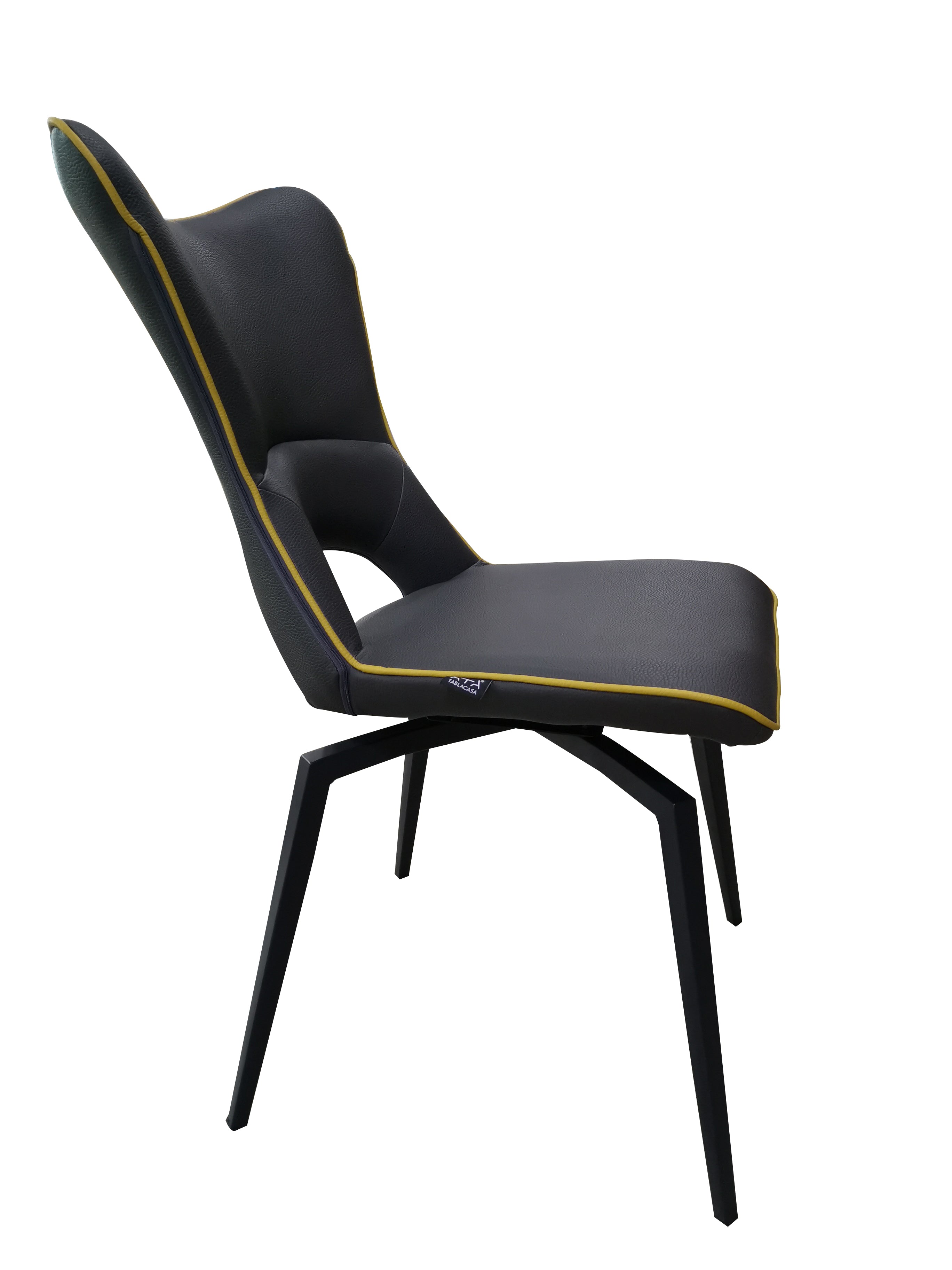 Chaise de salle à manger pivotante design gris anthracite et jaune - Holga